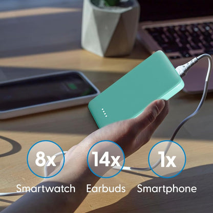 Laser 5000mAh Powerbank Dual USB-A, USB C Charger Ports, 118g Portable Charger, LED Display, 10W, 3-in-1 Cable, Compatible for iPhone15/14/13/12/Pro Max, Samsung, iPad, Apple Watch, Tablet - Aqua