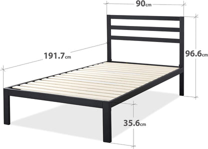 Zinus Mia Single Black Bed Frame Modern Metal Steel Headboard Furniture Mattress Platform with Under Bed Storage, Black