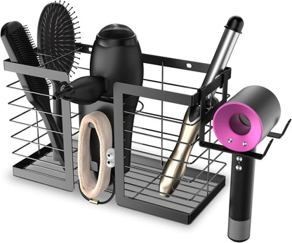 Hair Tool Organizer - Hair Dryer Holder, 3 in 1 Metal Bathroom Organizer Wall Mount for Flat Iron, Curling Iron, Straightener, Hair Care & Styling Tools Bathroom Storage and Organizer (Black)