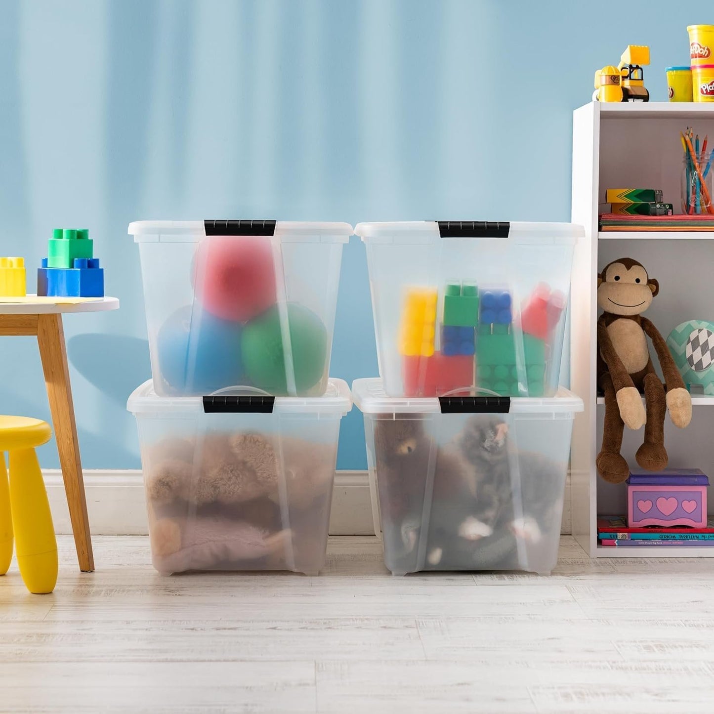 IRIS USA 51 L Plastic Storage Box with Lid and Latches - 6 Pack - BPA-Free, See-Through Organizing Solution, Durable Nestable Stackable Containers, Secure Pull Handle - Clear