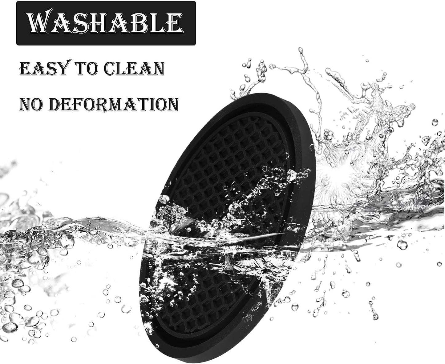 4PCS Car Cup Coaster,Universal Non-Slip Cu-p Holders,Silicone Anti Slip Cu-p Mat,Washable Cup Mats,Car Interior Accessories,Black