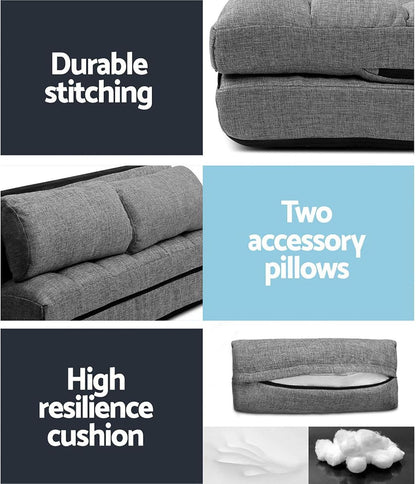 Artiss Sofa Bed, 2 Seaters Adjustable Futon Couch Cushions Flool Lounge Recliner Chair Lounger Office Outdoor Indoor Living Room Bedroom Furniture, Removable Foldable Soft Space Saving Grey
