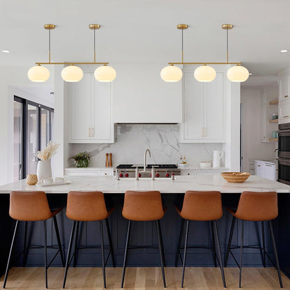 KCO Lighting 3 Light Linear Pendant Lighting Milk Glass Flush Mount Ceiling Light Brass Gold Chandelier Light Fixture Modern Globe Linear Chandelier Dining Room Dining Room Over Table