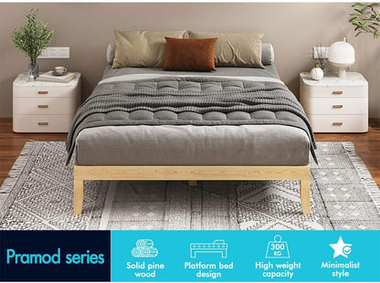 ALFORDSON Queen Bed Frame Wooden Bed Base with Solid Wood Pine Timber Slats, Oak Bed Foundation Mattress Base Platform with Storage Space, Pramod Series Bedroom Furniture
