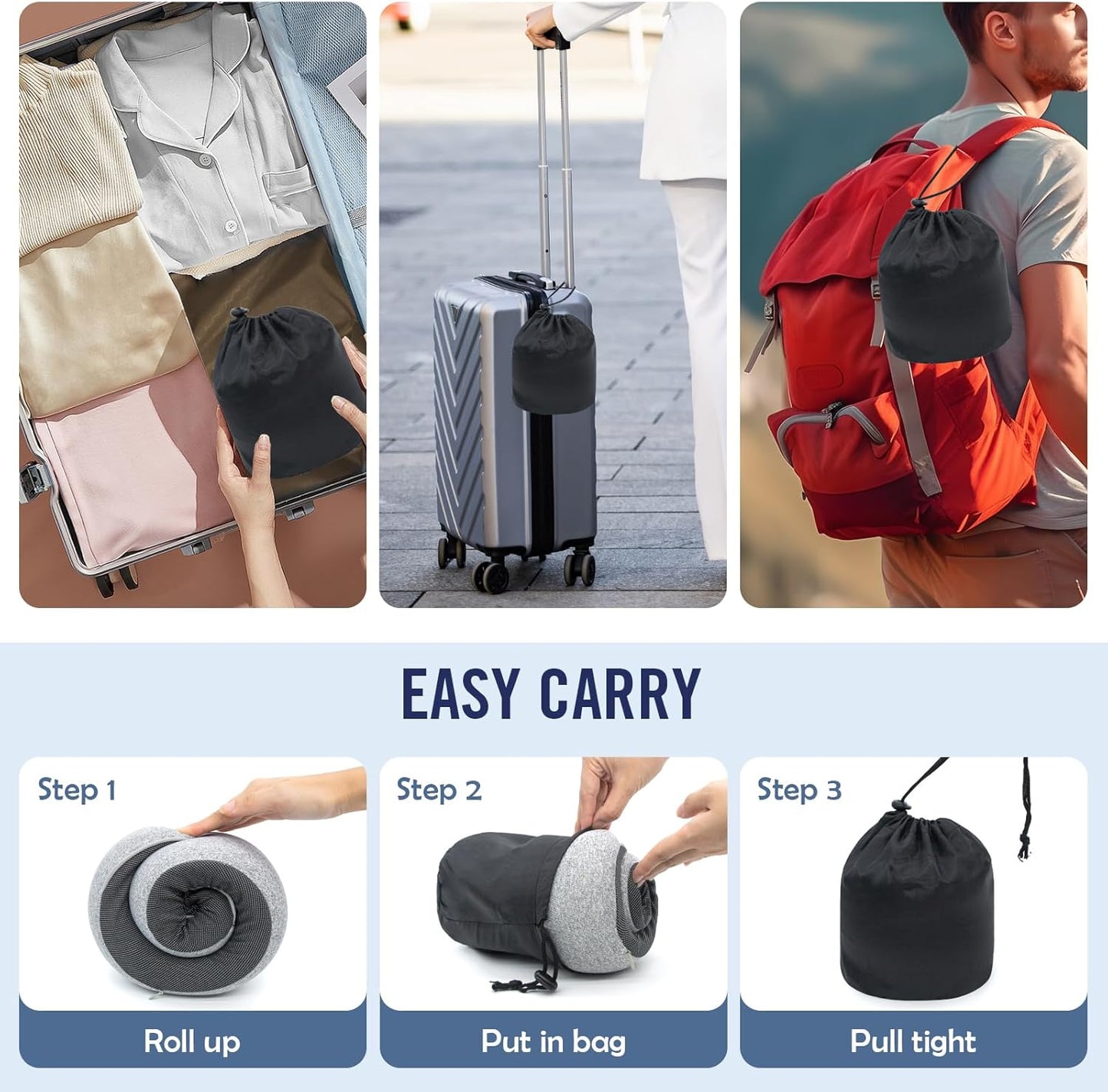 Neck Pillow Travel Head Rest, Memory Foam Comfortable & Breathable Soft U Shaped Pillows for Travel Airplane,Business Trip Neck and Shoulder Support with Luxury Bag,3D Contoured Washable Cover (Grey)