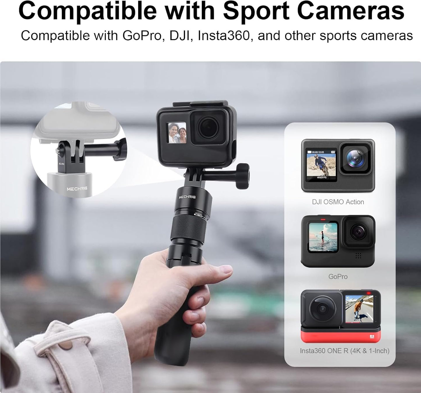 Mechrig Aluminum Alloy Tripod Mount Adapter for GoPro Hero 13/12/11/10/9/8/7, Mini 1/4-20 Metal Monopod Mount for AKASO Campark and Other Action Cameras