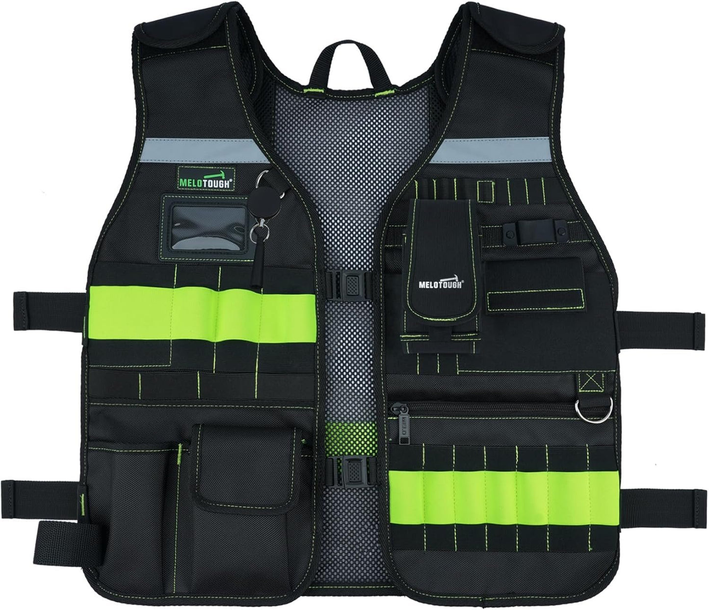 MELOTOUGH Tool Vest Safety Work Vest with Adjustable Straps,Removable Phone Holder for Electrician,Construction,Carpenters