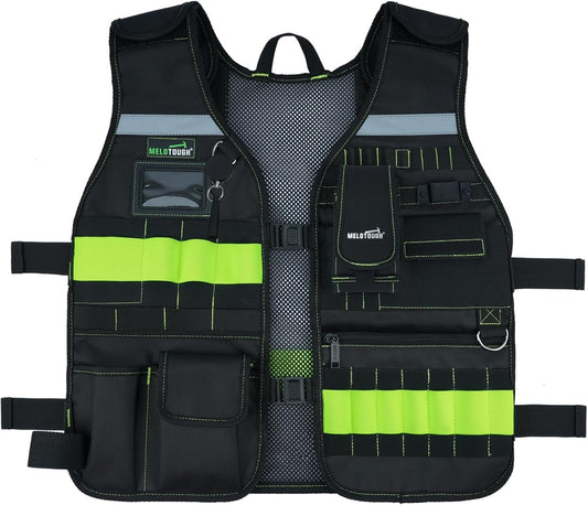 MELOTOUGH Tool Vest Safety Work Vest with Adjustable Straps,Removable Phone Holder for Electrician,Construction,Carpenters