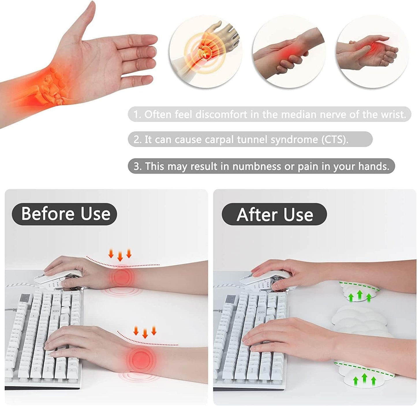 Amszke Cloud Keyboard Wrist Rest, Mouse Pad Wrist Support Keyboard Set with Ergonomic Memory Foam, Cloud Coaster Anti-Slip Base, Computer Palm for Home Office Laptop, Easy Typing Pain Relief(Blue)