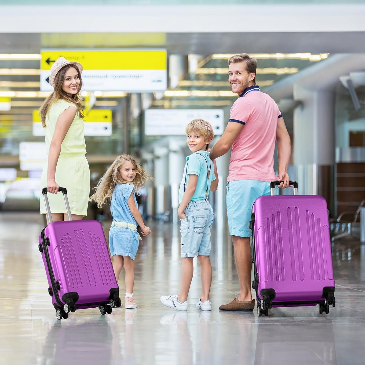 Karl home Luggage Sets 3 Piece, PC+ABS Durable Hardside Suitcase with Double Spinner Wheels TSA Lock, Carry on Luggages for Travel Business - Purple, 20/24/28