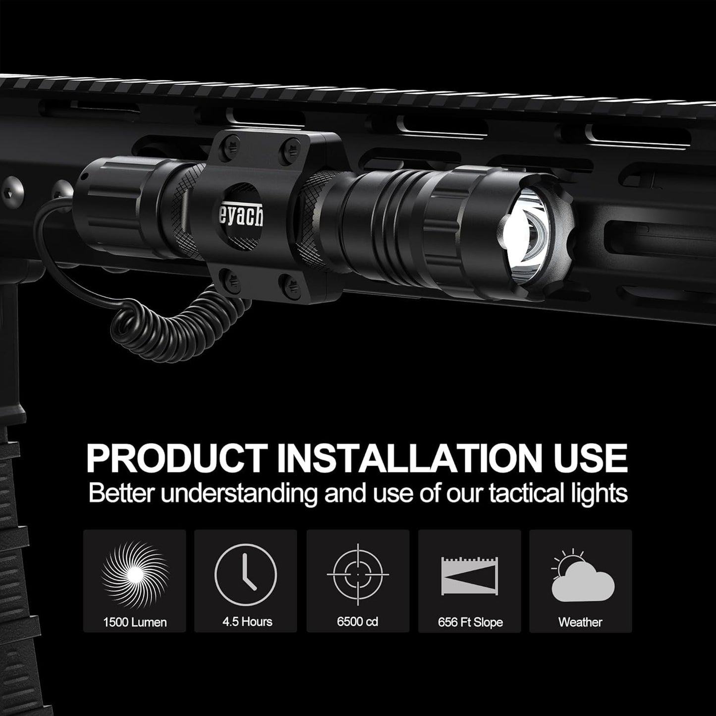 Feyachi 1500 Lumen LED Tactical Flashlight Rechargeable IPX7 Protection 4 Modes Weapon Light Mlok Rail Flashlight Included with Pressure Switch