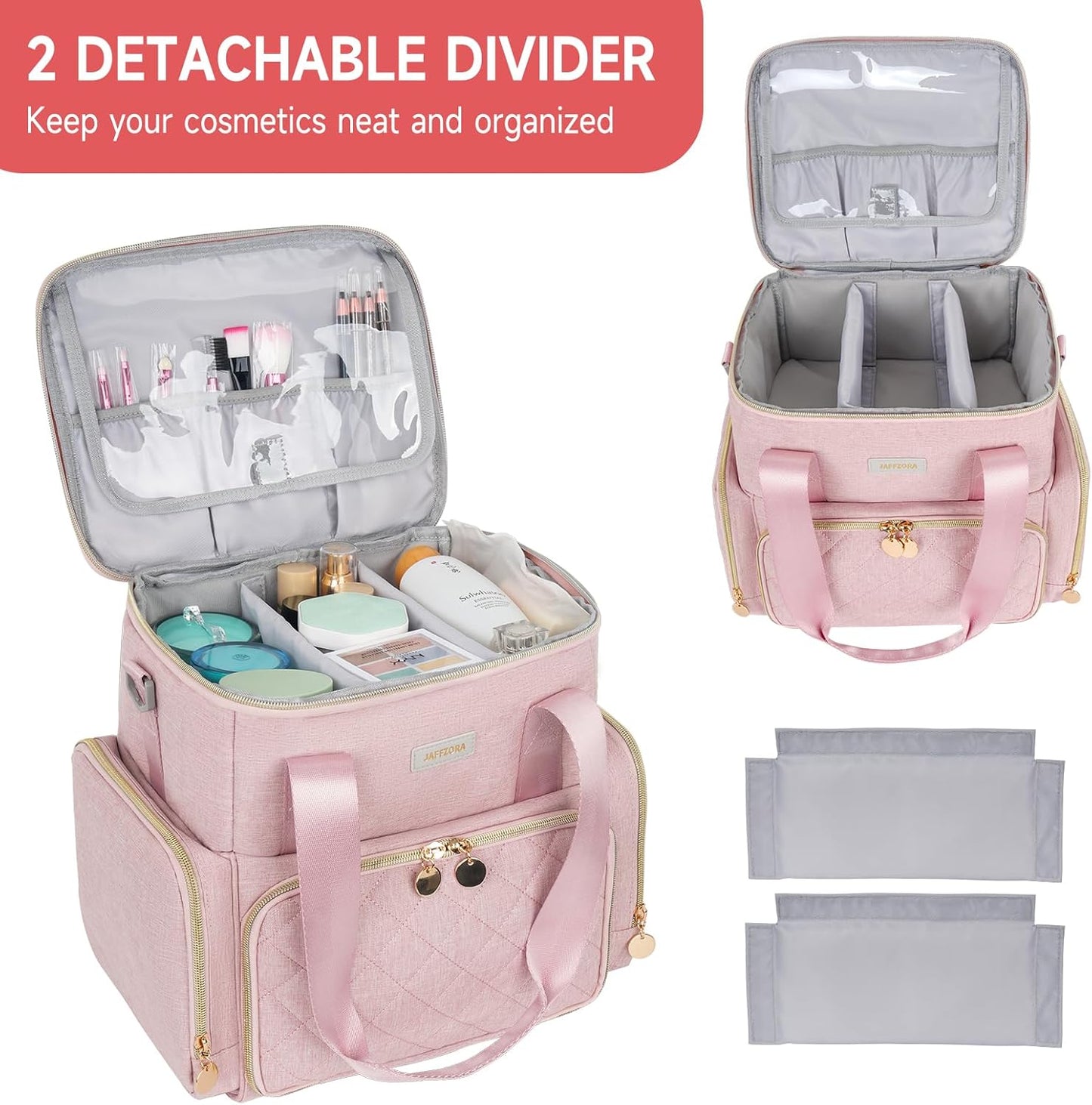 Large Double Layer Makeup Bag, Candy Pink, Storage Bag, Pink Storage Bag, pink, Storage Organizer Bag
