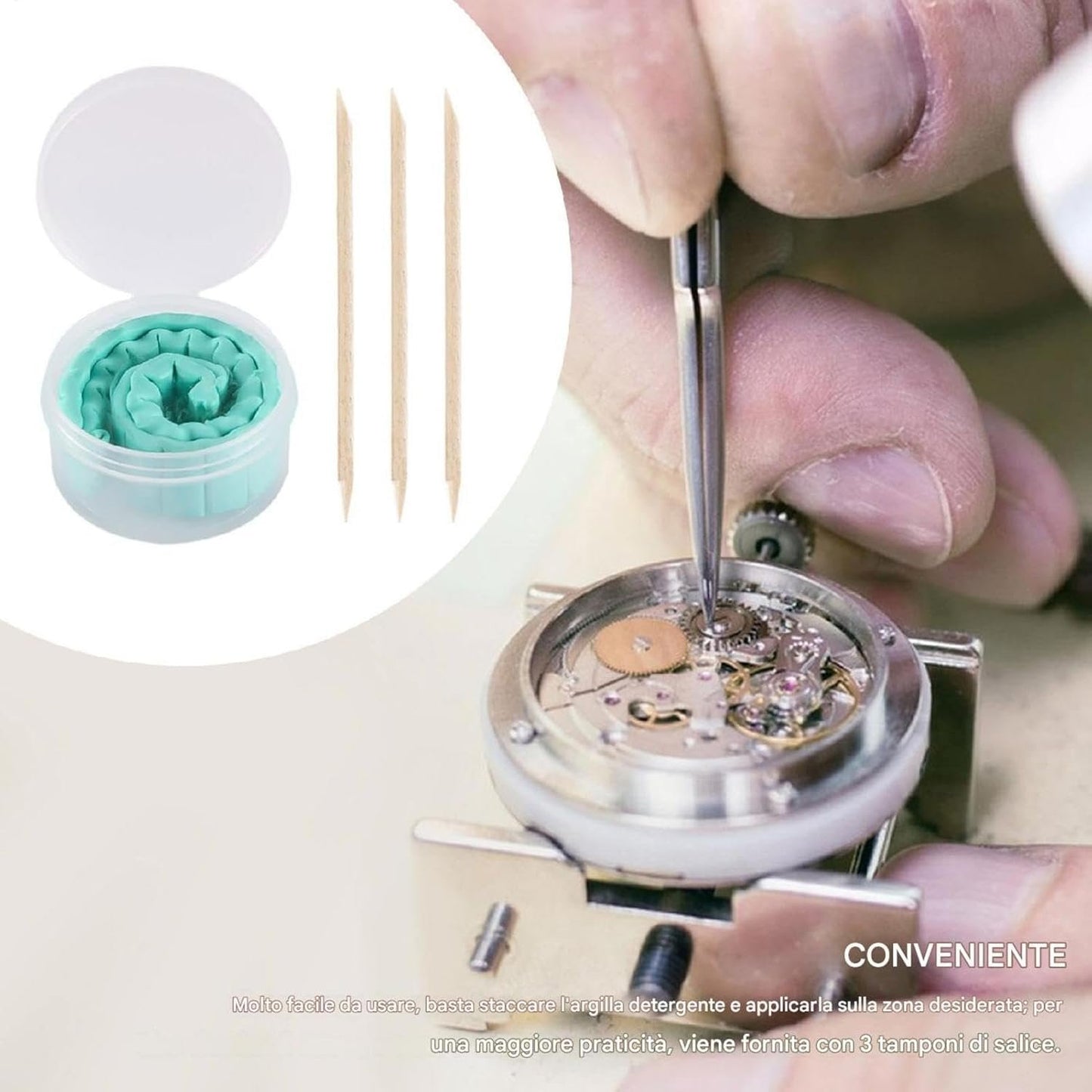 Watch Cleaning Clay, Rubber Cleaning Putty, Efficient Grease and Dirt Remover, Includes 3 Precision Willow Sticks, Perfect for Professional Watch Maintenance, Detailing, and Repair