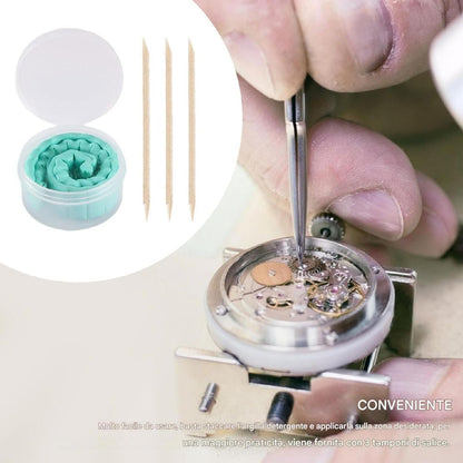 Watch Cleaning Clay, Rubber Cleaning Putty, Efficient Grease and Dirt Remover, Includes 3 Precision Willow Sticks, Perfect for Professional Watch Maintenance, Detailing, and Repair