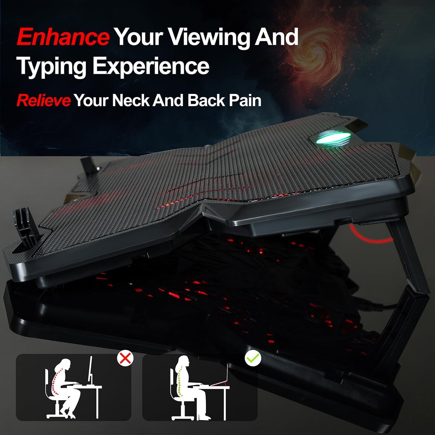 Laptop Cooling Pad - F4 Plus, Adjustable Height, 4 Quiet Fan, Red LED, Slim Lap Top Cooler, Fits 11"-17 inch Laptops, USB Powered Computer Chill Mat, Cooling Stand, Gaming Cooler