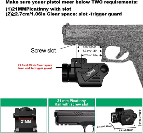 1200 Lumens Rechargeable Home Defense Weaponlight Pistol Light Picatinny Rail Mounted Tactical Flashlight with Strobe for Glock 17 19 21 41, Anodized Aluminum, Magnetic Connector, Designed in Colorado