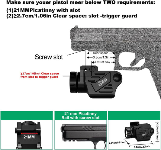 1200 Lumens Rechargeable Home Defense Weaponlight Pistol Light Picatinny Rail Mounted Tactical Flashlight with Strobe for Glock 17 19 21 41, Anodized Aluminum, Magnetic Connector, Designed in Colorado