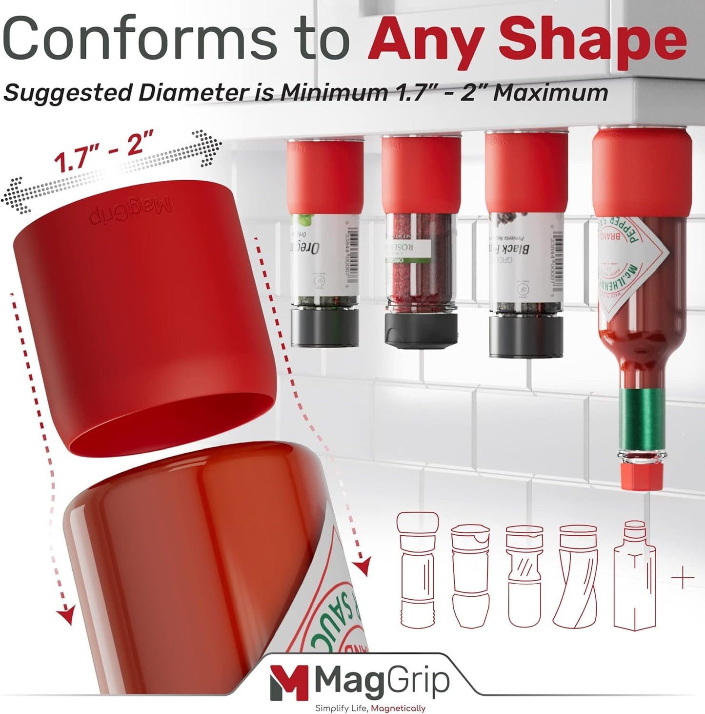 Magnetic Spice Jars Grip, RV Camper Kitchen Organization, Organization Must-Haves, Camper Must Haves, RV Kitchen Accessories, Motorhome Accessories, Tiny Home Kitchen Gadgets Space Saving 4pk Red