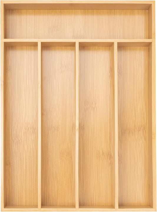 Besilord Silverware Organizer Kitchen Drawer Organizer Utensil Organizer Bamboo Silverware Holder Cutlery Organizer in Drawer Flatware Organizer Tray(5 slots, Natural
