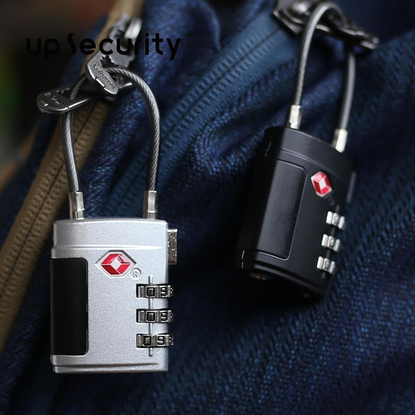 UP Security TSA Locks for Luggage, Small Padlock Combination, Luggage Locks TSA Approved, Combo Padlocks with Cable for Suitcase, Gym Locker, Backpack, Gun Case, Bag Zipper, Tool Box (Black+Blue)