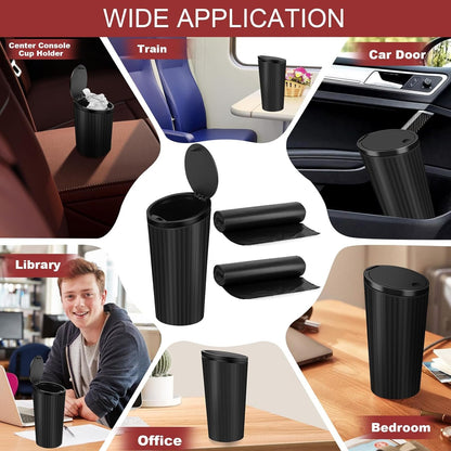 KILDOWS Car Rubbish Bin, Mini Dustbin with Black Lid Waterproof Portable Bin with 4 Rolls Garbage Bags Interior Accessories for Car Office Home
