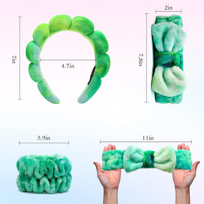 Hroevc 4PCS Tie-Dye Spa Headband and Wristband Set for Face Washing, Puffy Facial Terry Cloth Makeup Face Wash Headband for Women Girls（Tie-Dye 1）