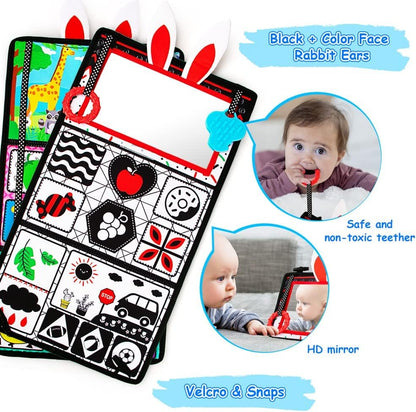 Inbeby Tummy Time Mirror Toy & Play Activity Cinrkle Mat, Black and White High Contrast Baby Newbron Toys 0 3 6 Months Brain Development, Snesory Texture Piano Infant Toys 0 3 6 Months with Squeaker