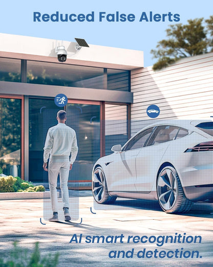 AOSU Solar Security Camera Wireless Outdoor System, 3K/5MP Battery Powered WiFi Camera for Home Security, Panoramic PTZ, Auto Tracking, Human/Vehicle Detection, Night Vision, Spotlights, 2-Way Talk
