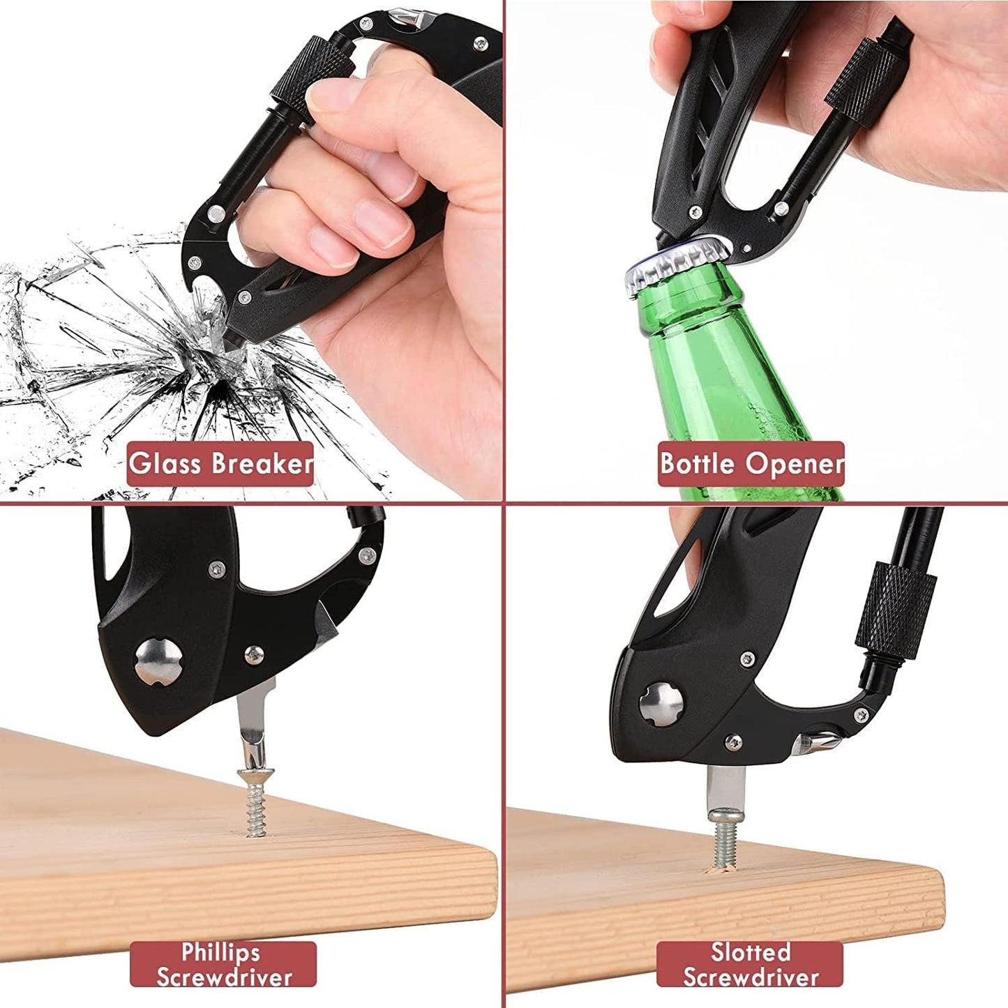 Multitool Carabiner with Folding Pocket Knife,EDC Carabiner Keychain with Bottle Opener, Window Breaker and Screwdriver,Survival Gear for Outdoor Camping Hiking