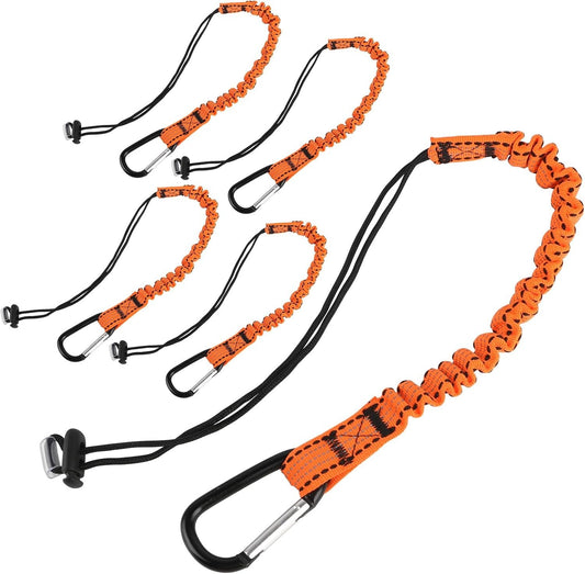 5PCS Retractable Tool Lanyards Reflective Safety Tool Leash with Aluminum Buckle Adjustable Loop End Shock Absorbing Tool Fall Protection Equipment, 23.6inch