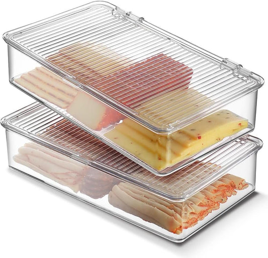 2 Pack Storage Container,Bacon Container,Meat Storage Case,Bacon Keeper,Cold Cuts Meat Saver,with Lid Easy Access Good Sealing Multi purpose Storage Container,for Refrigerator