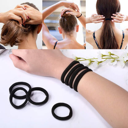 ILamourCar 50 Pieces Women's Hair Elastics, Black Cotton Hair Bands, No-Metal Hair Bands Perfectly Suitable for Women and Girls