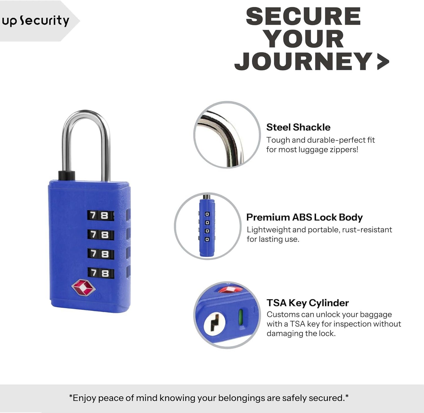 TSA Approved Combination Padlocks for Luggage, Security Lock, Black (Blue)