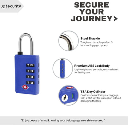 TSA Approved Combination Padlocks for Luggage, Security Lock, Black (Blue)