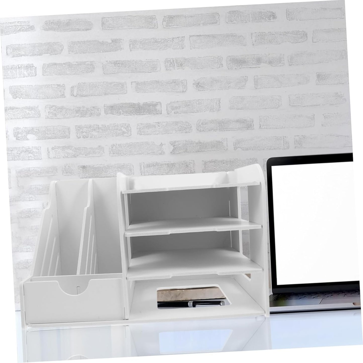 TEHAUX Multi File Organizer for Desk Elegant White Document Storage Rack Holder Stand for Home Office Classroom Workspace Organization