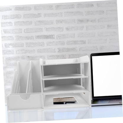 TEHAUX Multi File Organizer for Desk Elegant White Document Storage Rack Holder Stand for Home Office Classroom Workspace Organization