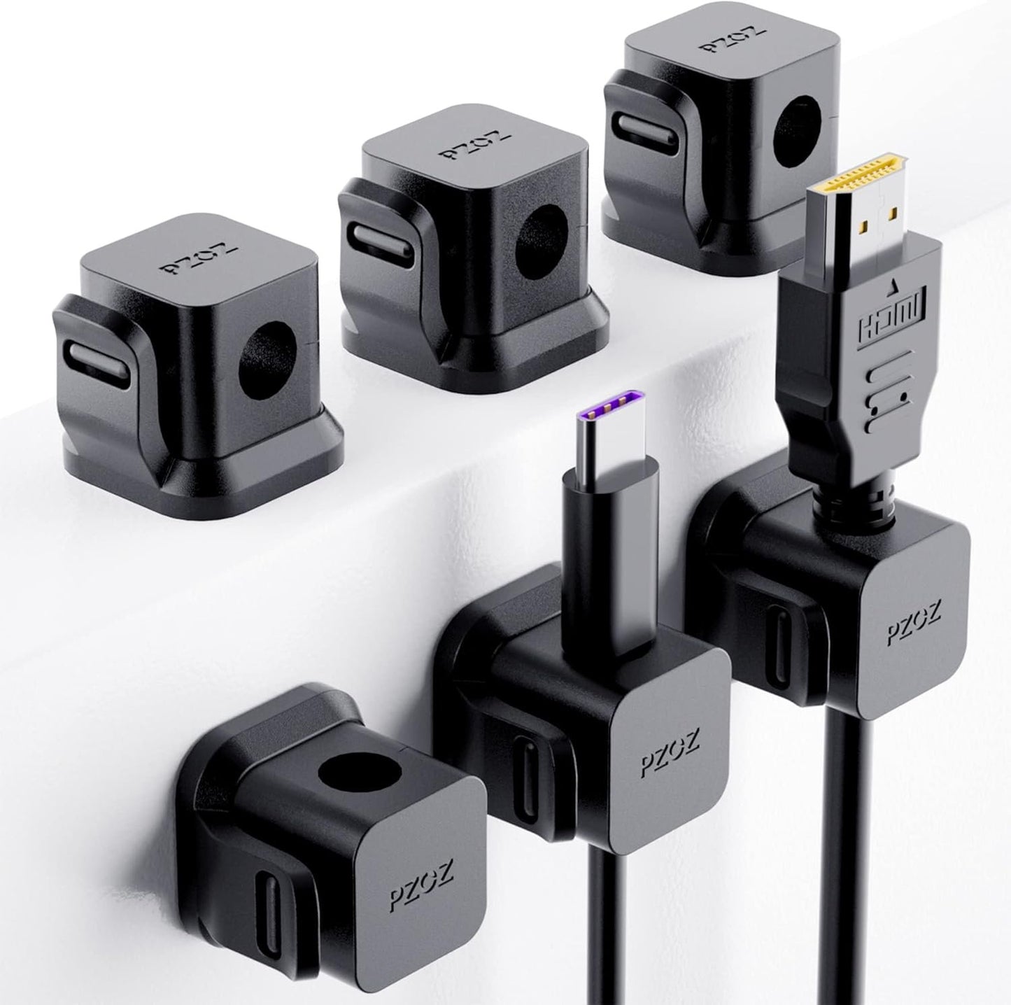 PZOZ 6 Pack Cable Clips, Adhesive Cable Management Holder for Desk Kitchen Office Car Wall Desktop Nightstand Phone Charging Cords Wire Keep Tidy (Black)