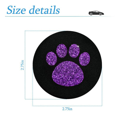AUCELI 2 Pack Car Cup Holder Coasters, 2.75In Bling Glitter Rhinestone Paw Print Cup Coaster, Rubber Non-Slip Insert Auto Drink Mat, Universal Car Interior Accessories for SUV, Truck, RV (Purple)
