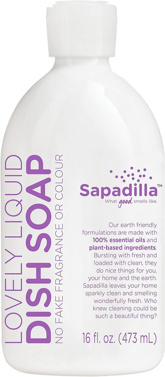 Sapadilla Liquid Dish Soap - Sweet Lavender + Lime - Made with 100% Pure Essential Oil Blends, Tough on Grease, Aromatic & Fragrant Dishwashing Liquid, Plant Based, Biodegradable, 12 Ounce (Pack of 1)