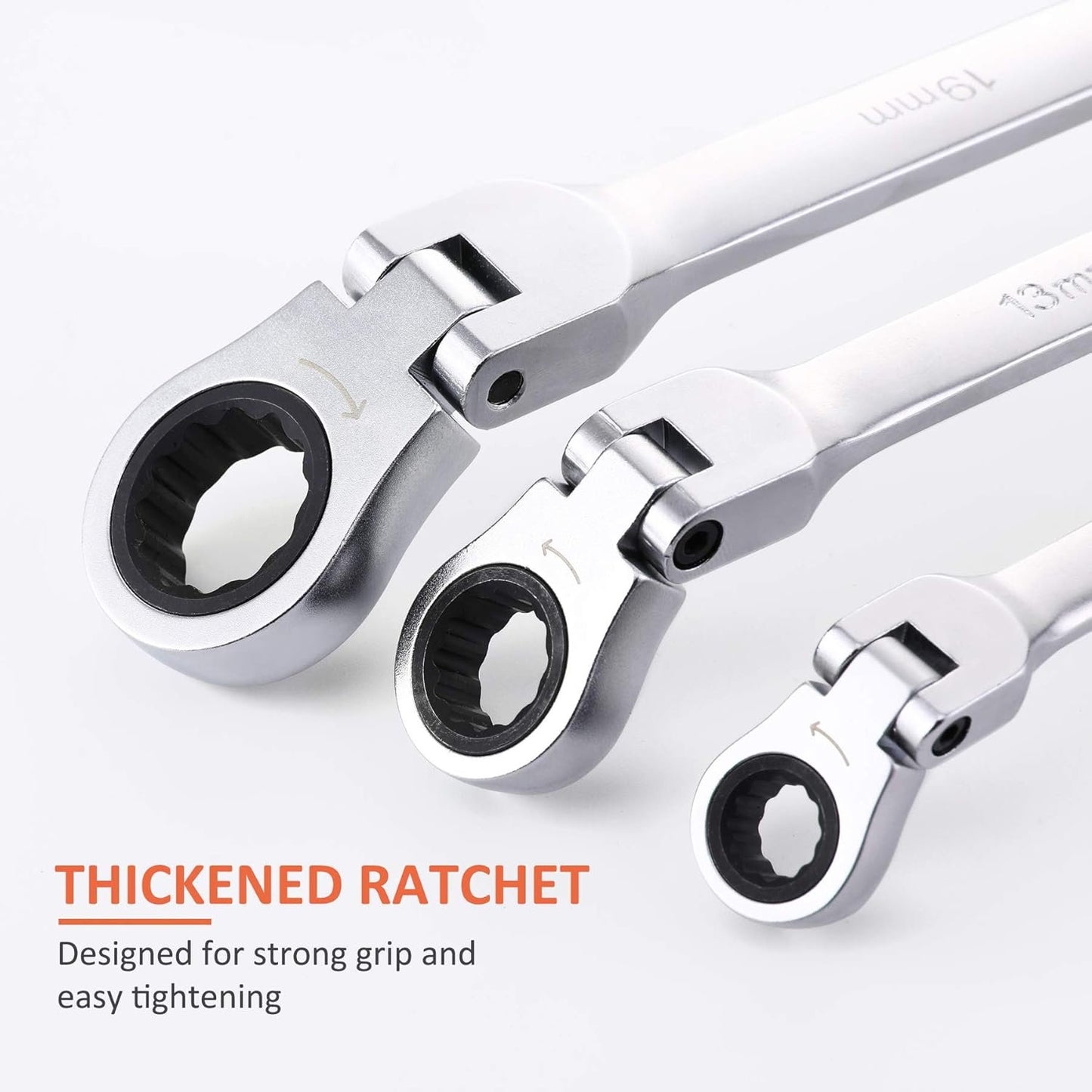 Orion Motor Tech Flex-Head Extra Long Gear Ratcheting Box End Wrench 6 Set, Metric XL Extended Long Handle, 9-5/8" to 16-1/2" Length, 8mm 10mm 12mm 13mm 14mm 15mm 16mm 17mm 18mm 19mm - 6pcs & 12 Sizes