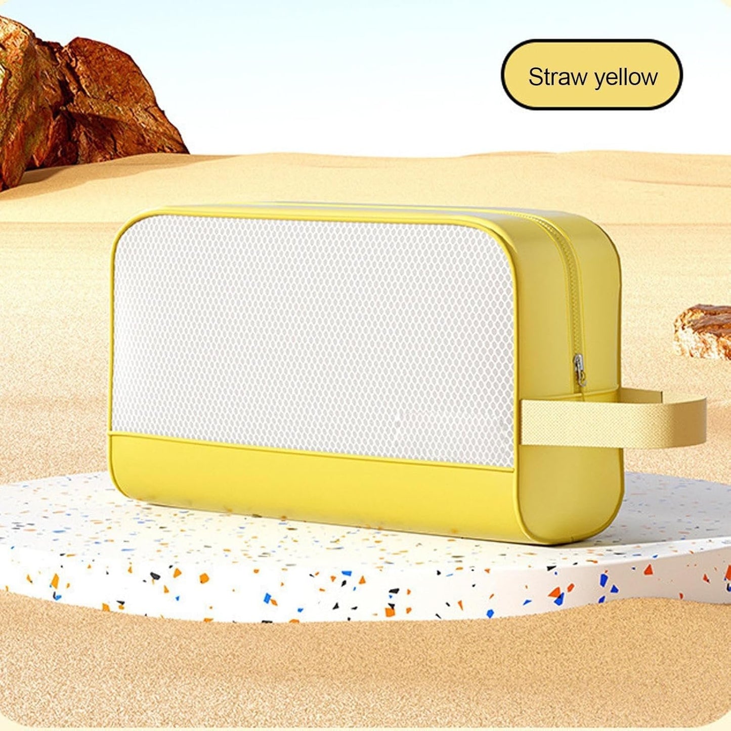 Waterproof Storage Beach Gym Bag - Gym Toiletry Bag - Mesh Shower | Workout Toiletry | Zippered Hygiene | Lightweight Toiletry Kit | Toiletry with Hook, Straw Yellow, Refer to description, Unisex