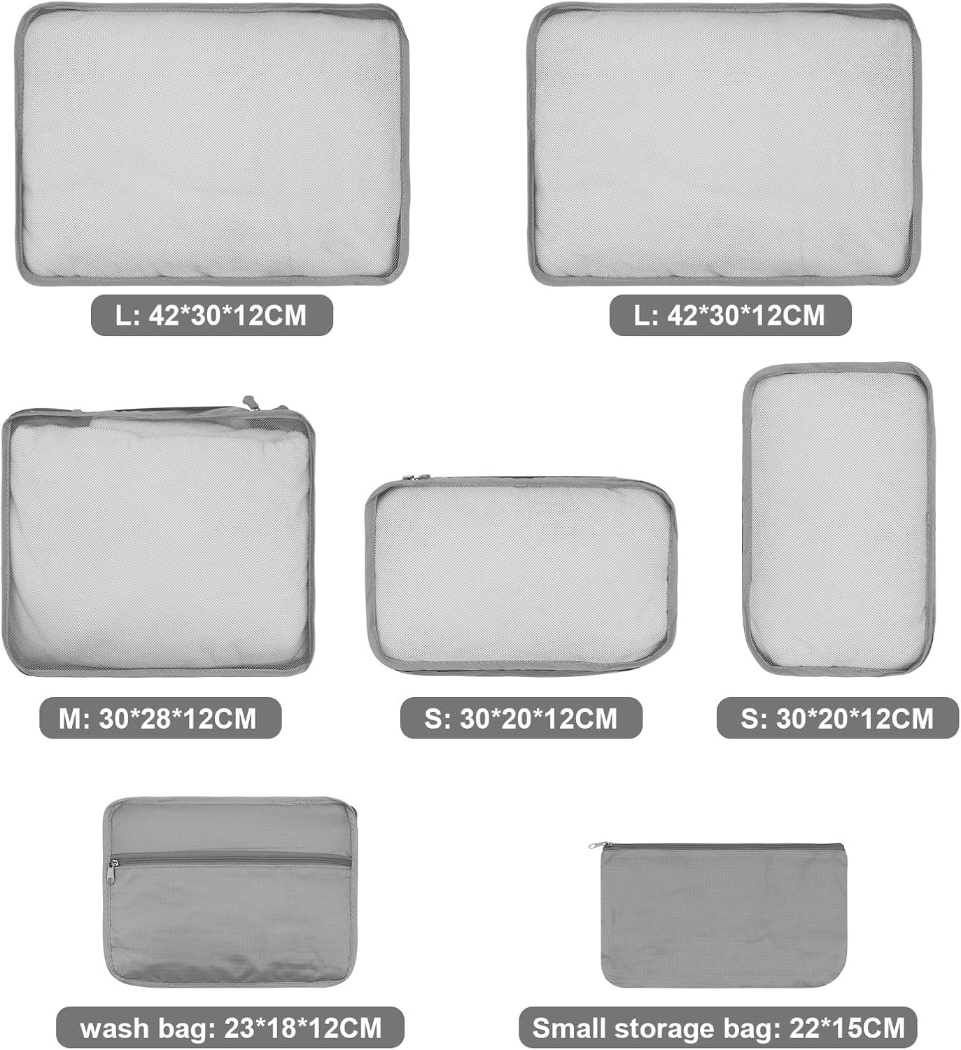 ShawFly Suitcase Organizer Packing Cubes, 7 Pieces Travel Cubes for Suitcase Lightweight Luggage Packing Organizer Essential Travel Bags for Travel Accessories (Grey)