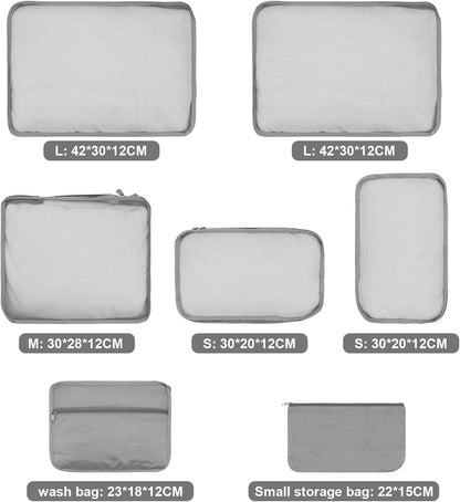 ShawFly Suitcase Organizer Packing Cubes, 7 Pieces Travel Cubes for Suitcase Lightweight Luggage Packing Organizer Essential Travel Bags for Travel Accessories (Grey)