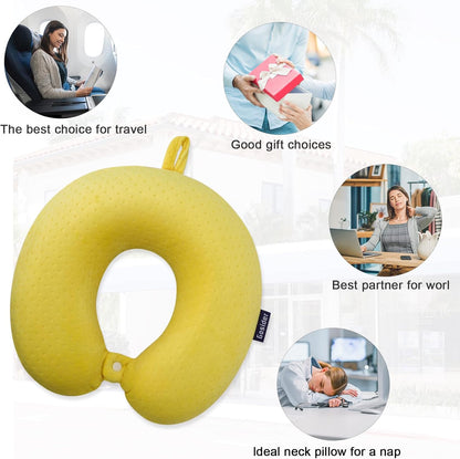 Travel Pillow Memory Foam Neck Pillow for Airplanes Neck Pillow for Traveling, Car, Home, Flight Portable Pillow for Sleeping Provide Head Neck Support Rest Yellow
