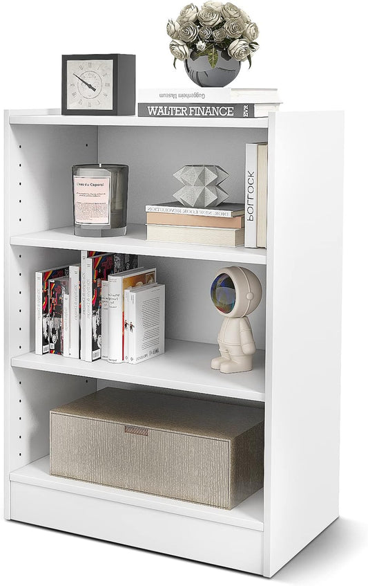 KOMFOTTEU 3 Tier Open Bookcase Shelf Adjustable Shelves Storage Cabinet Organizer with Anti-tipping Device Wardrobe for Bedroom Living Room 50x30x75cm (White)