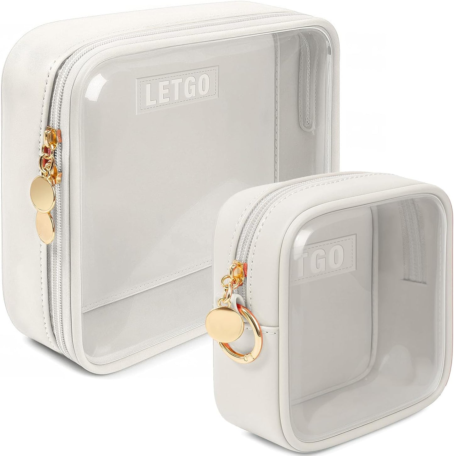 LETGO Clear Makeup Bags Set - TSA Approved Toiletry Bag, Travel Size Toiletries Clear Cosmetic Bags Pink Car Accessories for Women Men (Large Mini White)