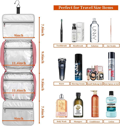 Hanging Travel Toiletry Bag, Large Capacity Cosmetic Waterproof Makeup Organiser for Women wit 4 Compartments 1 Sturdy Hook Travel Accessories Kit for Bathroom Shower（Red）