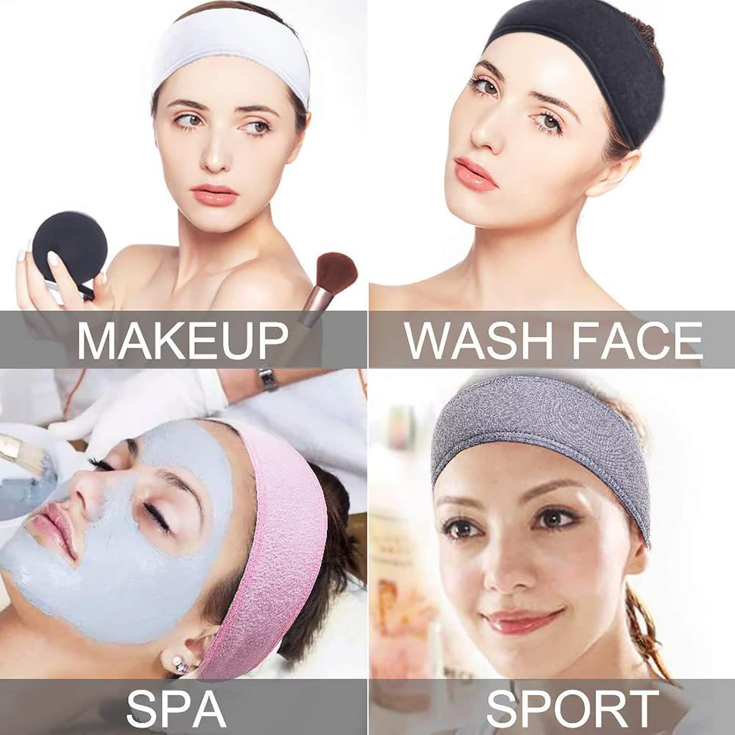 1 Piece Adjustable Microfibre Hair Band with Magic Tape, Makeup Sponge Headband for Face and Shower, Hair Band for Women Makeup Spa for Yoga Sport-Black