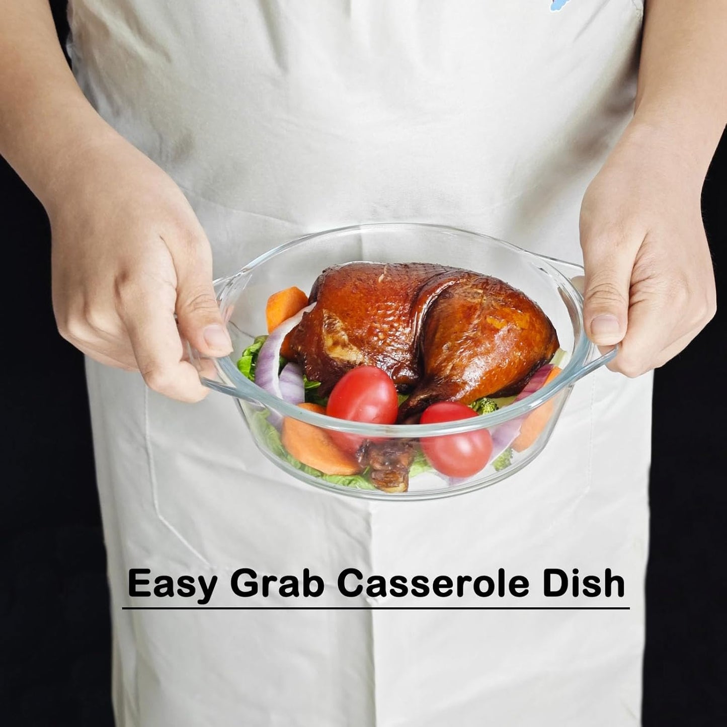 Glass Casserole Dish With Glass Lid, Covered Glass Microwavable Bowl Oven Safe, Easy Grab Glass Baking Dish for Oven (0.75 QT)