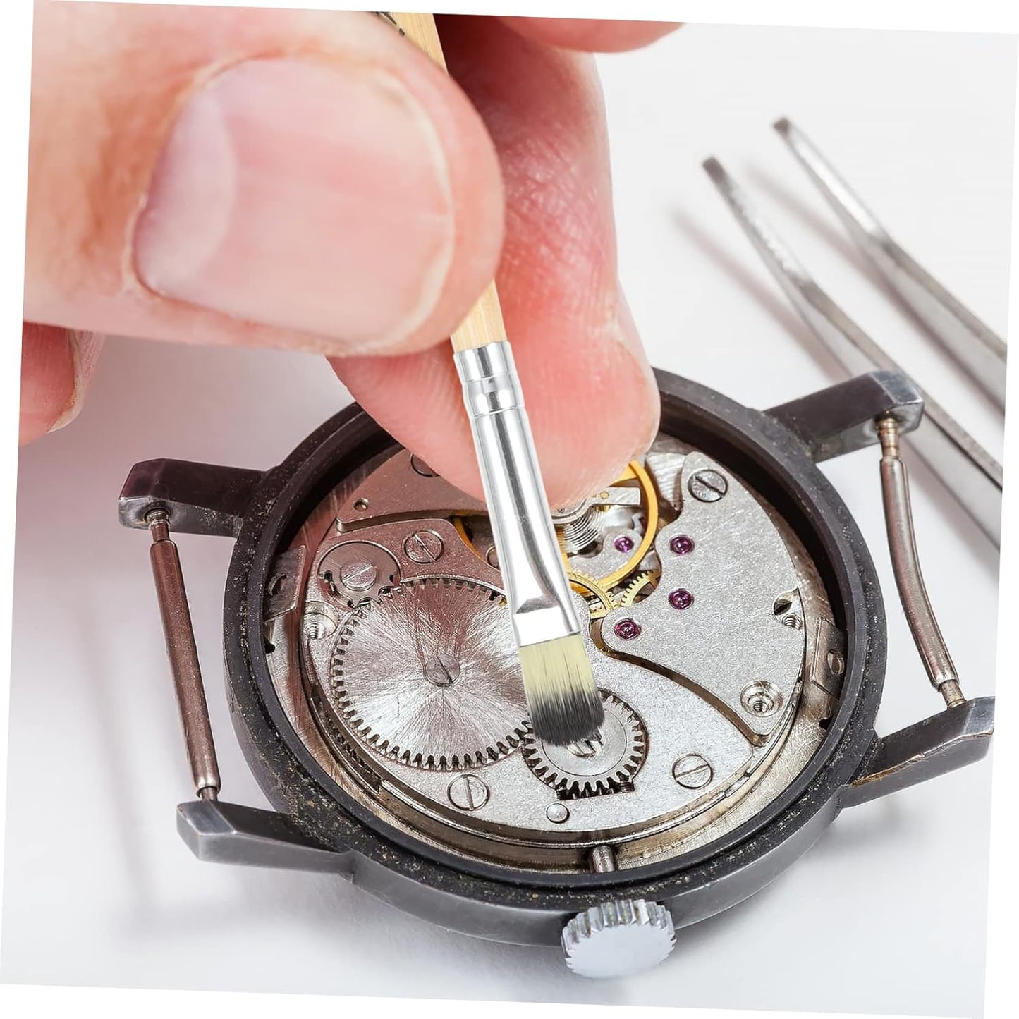 DECORNIJIA 2Pcs Watch Movement Cleaning Brushes Soft Bristles for Part Cleaning Essential Watch Repair Tool for Watchmakers and Practical Maintenance Accessories